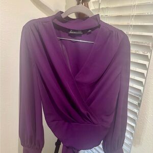 New York & Company Purple Wrap Blouse